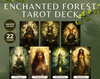 Enchanted Forest Tarot Card Deck, 22 Major Arcana Nature inspired Tarot PNG, Printable Tarot Cards with Magical Animals, Digital Download
