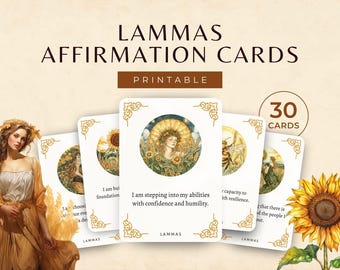 Carte di affermazione di Lammas, mazzo di carte stampabili di Lughnasadh, messaggi positivi della Ruota dell'anno estivo, spunti spirituali per il Sabbat del raccolto