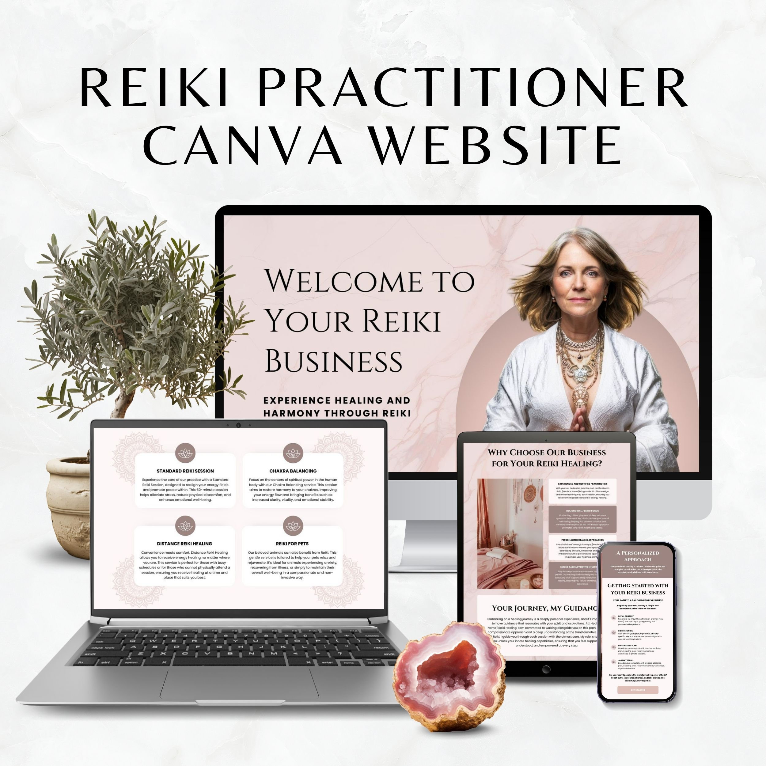 Reiki Practitioner Canva Website, Energy Healing Editable