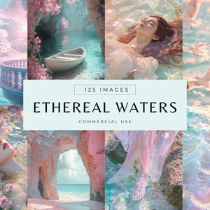 Spiritual Stock Photos, Mystical Ocean Social Media Images, Pastel Pink & Teal Faceless Digital Marketing, Ethereal Dreamy Beach Graphics