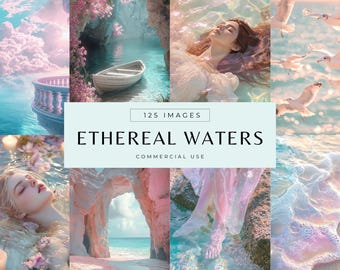 Spiritual Stock Photos, Mystical Ocean Social Media Images, Pastel Pink & Teal Faceless Digital Marketing, Ethereal Dreamy Beach Graphics