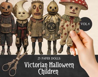 Creepy Children in Costumes Paper Dolls VOL4, Printable Victorian Halloween Fussy Cuts, Weird & Unique Ephemera, Surreal People Scrapbooking