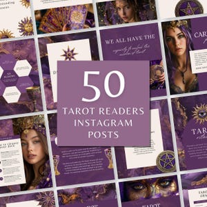Tarot Reader Social Media Canva Templates, Purple & Gold Tarot Reading Instagram Posts Portrait, Witchy Spiritual Business Facebook Feed