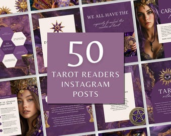 Tarotlezer sociale media canva-sjablonen, paarse en gouden tarot tarot lezen Instagram-posts portret, heksachtig spiritueel bedrijf Facebook-feed