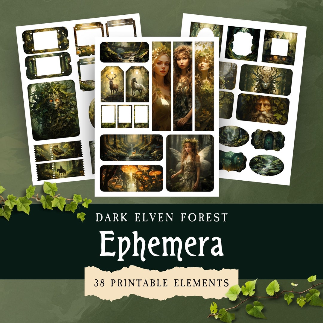 Enchanted Forest Printable Ephemera, Elven Forest Junk Journal Tags ...