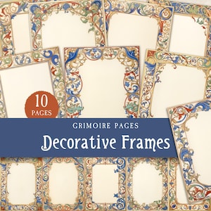 May include: Ten decorative frames with intricate floral designs in shades of blue, red, and gold. The frames are perfect for adding a touch of vintage elegance to your projects.