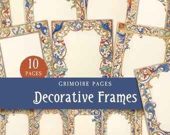 Art Nouveau Frames Junk Journal, Whimsical Floral Pattern Grimoire Pages, Elegant Flower Printable Page Border, Elegant Leaves Digital Paper