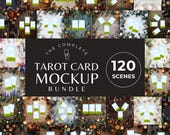 Tarot Card Mockup Bundle, Witchy Canva Template for Psychic Reading, Editable Tarot Deck Spread Flatlay, Spiritual Business Divination Tool