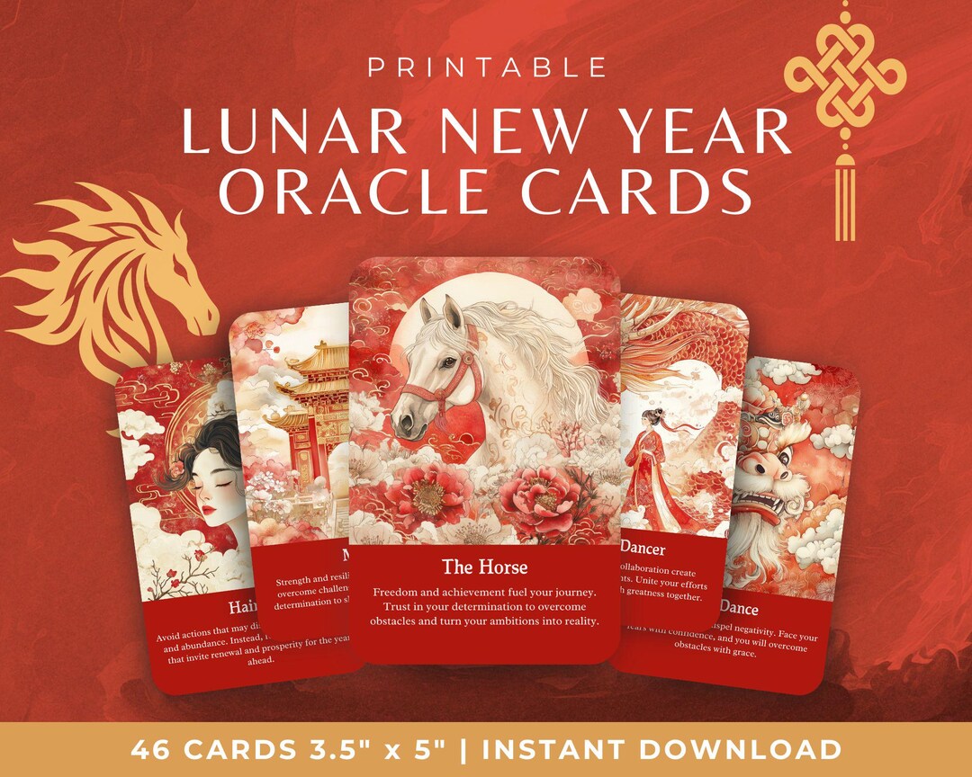 Lunar New Year Oracle Deck, Printable Chinese Zodiac Signs Cards, Asian ...