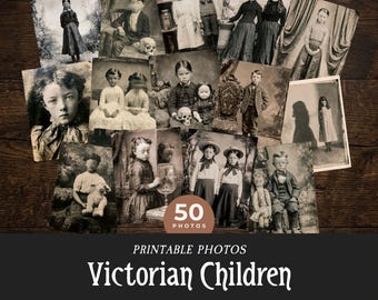 Victorian Children Vintage Photos, Printable Creepy Kids Images, Spooky & Unique Halloween Wall Art, Gothic Horror Ephemera for Scrapbooking