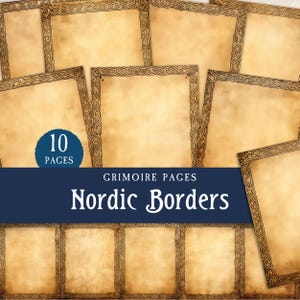 Set di diari Norse Borders Junk, cornici vichinghe e motivi decorativi, carta digitale stampabile vuota con mitologia nordica, pagine singole e doppie