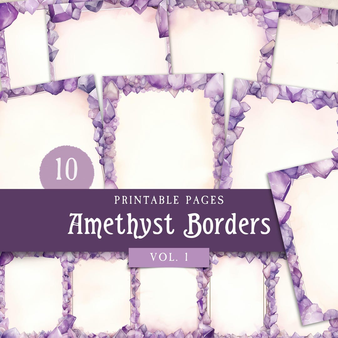 Amethyst Junk Journal Borders, Purple Crystal Grimoire Pages Frames ...
