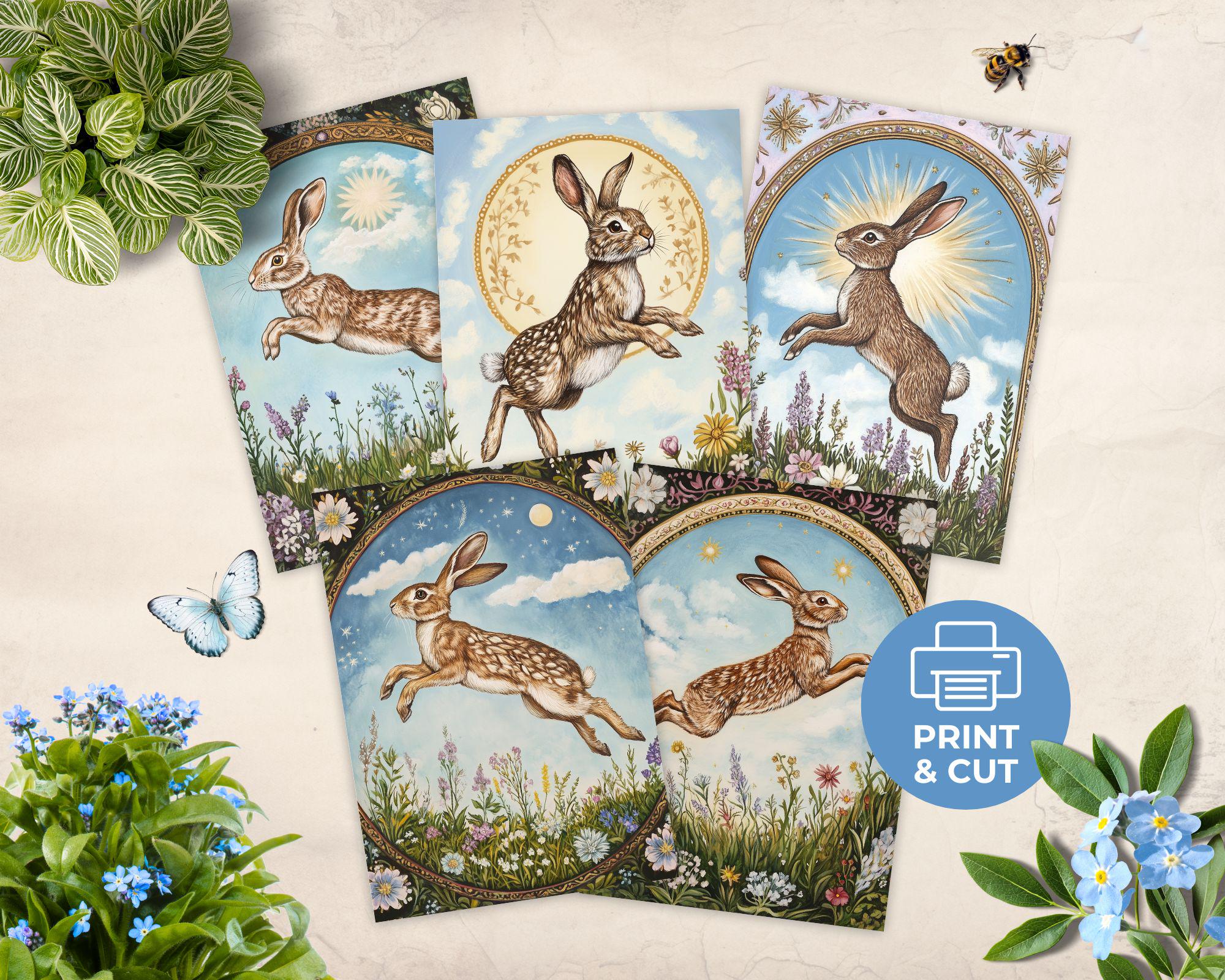 Ostara Cards Set, Printable Easter Bunny Greeting Card, Spring Equinox ...