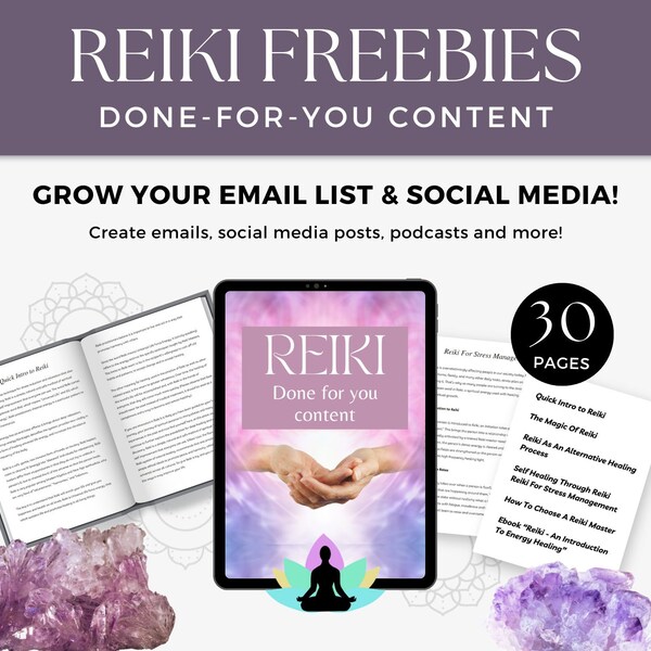 Reiki Session Lead Magnet. Done for You Blog Articles for Reiki Coaches & Energy Healers. Content for Social Media and Newsletter.