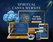 Spiritual Canva Website, Blue and Gold Website Template for Coach & Healer, Tarot Reader Editable Canva Web, Witchy Business Landing Page