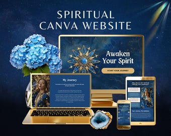 Spiritual Canva Website, Blue and Gold Website Template for Coach & Healer, Tarot Reader Editable Canva Web, Witchy Business Landing Page