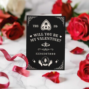 Ouija Board Valentinstag Karte, druckbare Witchy Valloween Grußkarte, Alternative Gothic Liebe Postkarte, Einzigartiges Jahrestagsgeschenk für Paare