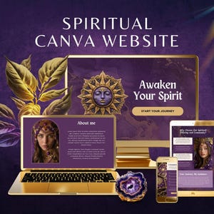 Spirituelle Canva Website, Lila Gold Website Vorlage für mystisches Business, Coach & Heiler Bearbeitbares Canva Web, Tarot Reader Landing Page