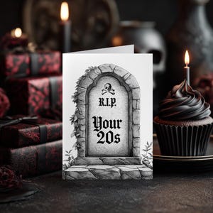 Cartão engraçado para imprimir de 30º aniversário, cartão gótico para namorado de 30 anos, desejos alternativos de aniversário de 30 anos, cartão de humor negro dos anos 20