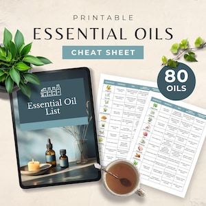 Aide-mémoire sur les huiles essentielles, guide de référence imprimable sur l'aromathérapie, tableau des plantes médicinales pour la guérison holistique, pages des propriétés des herbes, modèle Canva