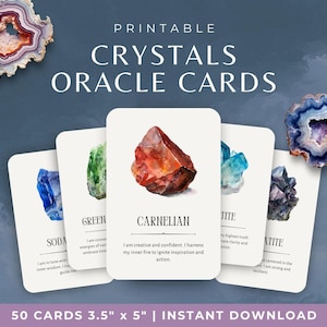 Kristall Affirmationskarten, druckbare Heilkristalle Orakel Deck, spirituelle Edelsteine Karte für Reiki & Chakra, digitaler Download