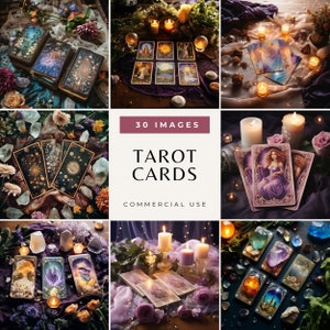 Images de cartes de tarot mystiques, lecture de tarot colorée avec cristaux, photos de jeux de cartes Oracle pour grimoire, journal indésirable et scrapbooking