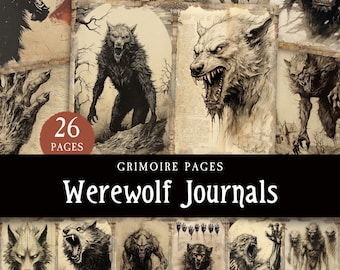 Werwolf Junk Journal Seiten, Wolf Monster Printable Grimoire Papier, Folklore Buch der Schatten Zeichnungen, Hexerei Scrapbooking Digital Kit