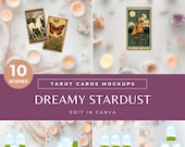 Tarot Card Mockup Minimalist, White Canva Templates for Tarot Reading, Ethereal Digital Background & Pastel Flatlay for Spiritual Business