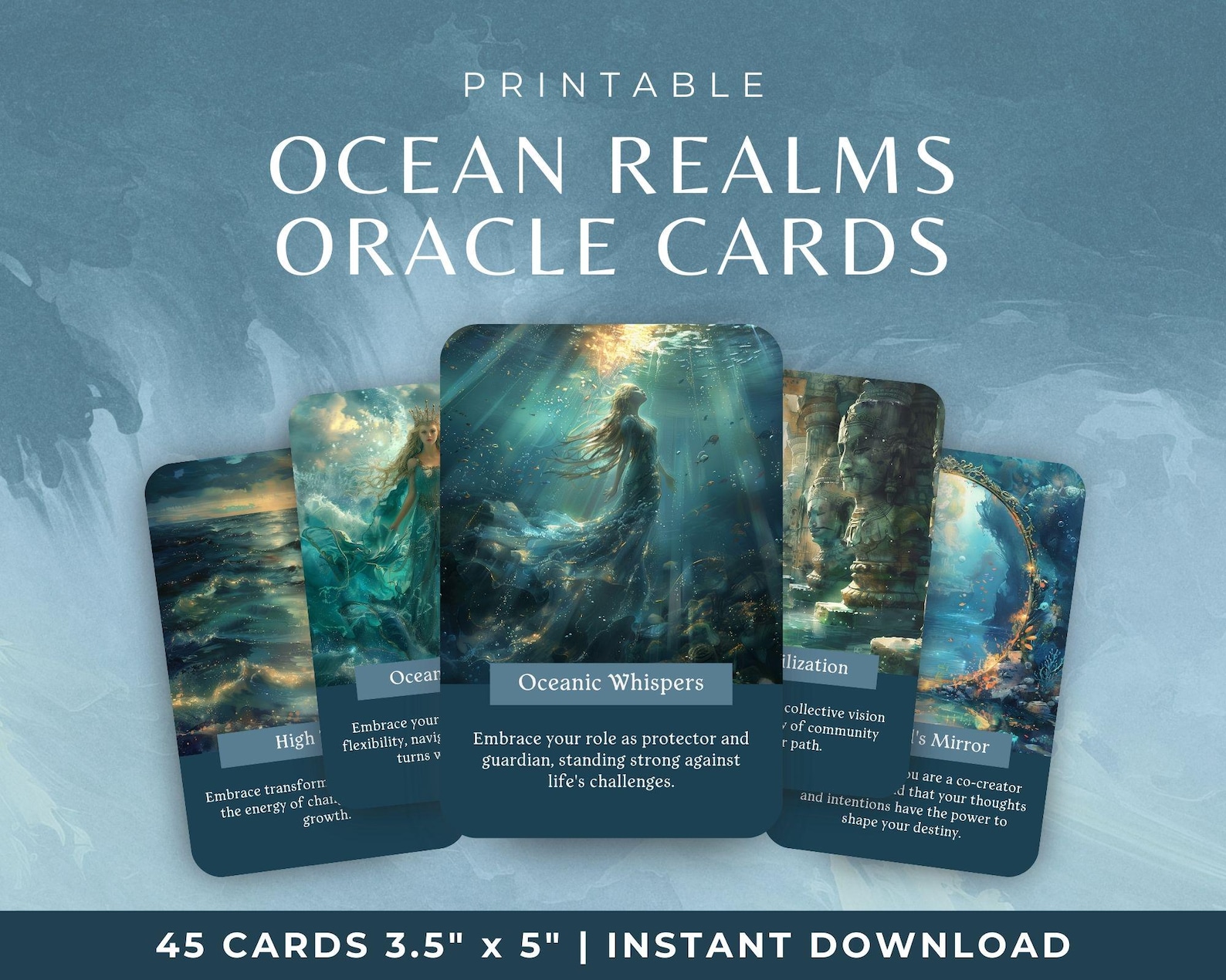 Printable Ocean Oracle Card Deck, Under the Sea Cards With Mystical ...
