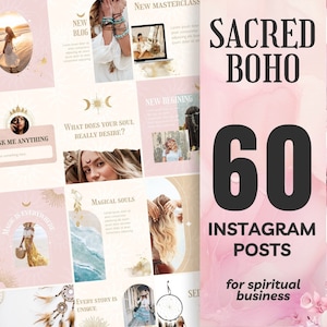 Pink Boho Spiritual Instagram Posts, Tarot reading & Astrology Business Social Media, Holistic Healing Canva Templates for Facebook
