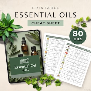 Tabela de óleos essenciais, guia de referência de aromaterapia para impressão, páginas de dicas de ervas para cura holística, modelo Canva de propriedades de ervas