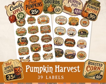 Halloween Food Fussy Cuts, Printable Autumn Pumpkin Labels, Fall Harvest Festival Scrapbooking Cutouts, Vintage Junk Journal Inserts JJ007