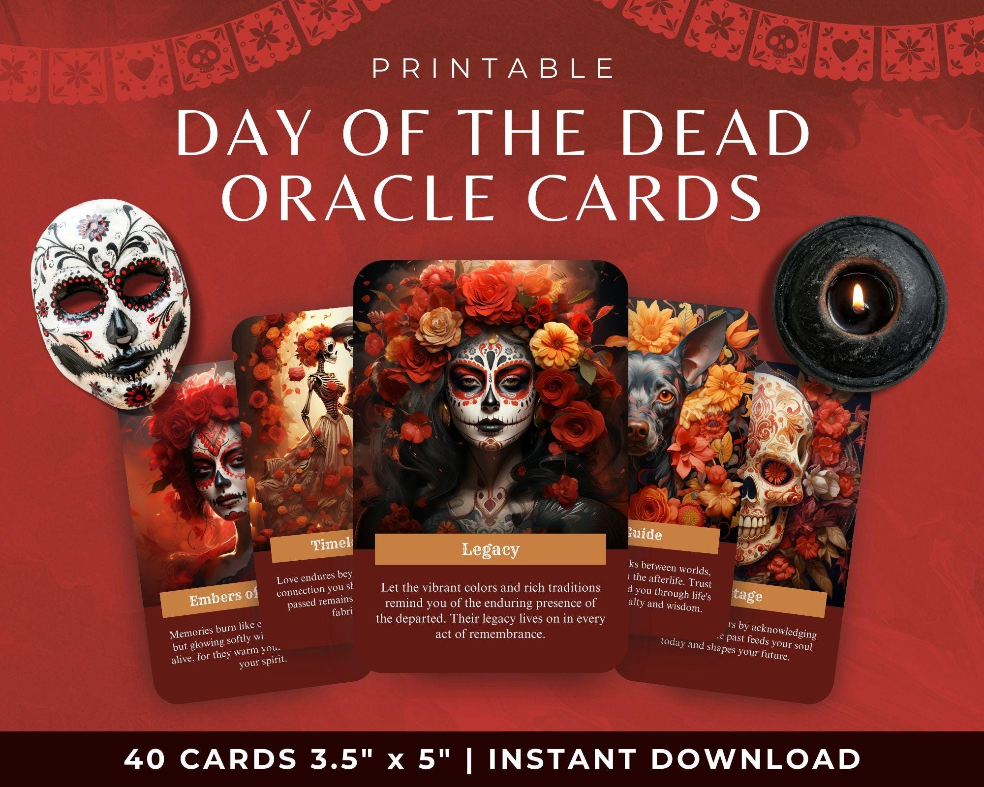 Dia De Los Muertos Oracle Deck, Mexican Halloween Printable Cards, Ancestors &amp; Spirit Guides ...