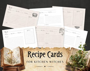 Schede di ricette per streghe da cucina, pagine vuote stampabili per incantesimi culinari, pagine vuote per la preparazione del cibo per stregoneria e magia culinaria
