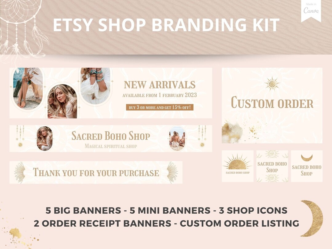 Boho Etsy Shop Kit. Etsy Shop Banner, Branding Package for Etsy Sellers