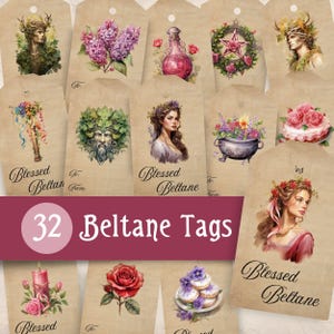 Étiquettes-cadeaux Beltane, étiquettes imprimables de printemps païen, kit de journal indésirable Wicca du 1er mai, décoration grimoire du Sabbat, ensemble de scrapbooking éphémères sorcières