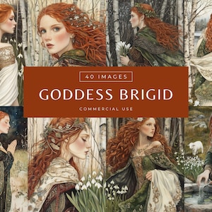 Celtic Goddess Images, Printable Pagan Brigid Scrapbooking Kit, Imbolc Deity & Irish Mythology Junk Journal, Wiccan Brigit Digital Paper JPG