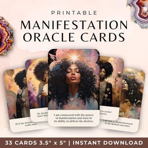 Afro-Amerikaanse orakelkaarten, manifestatiedeck zwarte vrouwen, afdrukbare goddelijke vrouwelijke kaarten, orakel donkere huidskleur, positieve affirmaties