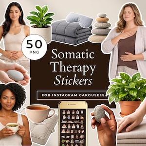 Somatic Therapy Instagram Carousel Stickers, Nervous System Regulation Canva Elements, Holistic Coach Social Media Graphics with Outline