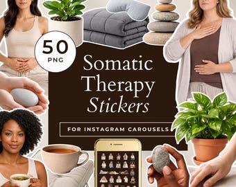 Adesivi carosello Instagram per terapia somatica, elementi Canva per la regolazione del sistema nervoso, grafica per social media di coach olistici con contorno