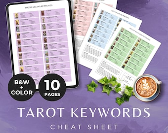 Tarot Keywords Cheat Sheet for Beginners, Printable Tarot Card Guide with Upright & Reverse Meaning, Astrology Reference Tarot Worksheet
