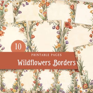 Bordures de journal indésirables fleurs sauvages, pages de grimoire fleurs du jardin printanier, paquet de papier imprimable vierge fleurs Ostara, ensemble de scrapbooking numérique
