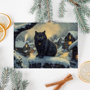 Yule Cat Printable Christmas Card, Winter Solstice Pagan Postcard, Christmas Animal Seasonal Print, Alternative Xmas Holiday Greeting Card