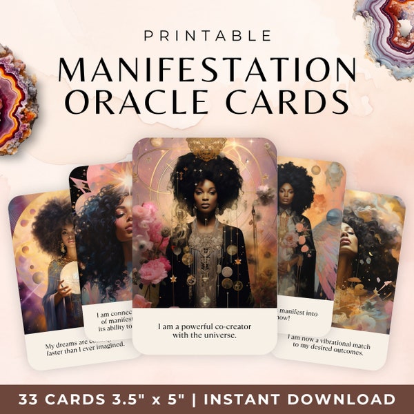 African American Oracle Cards, Black Women Manifestation Deck, Printable Divine Feminine Cards, Dark Skin Tone Oracle, Positive Affirmations