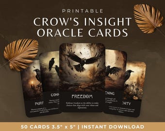 Oracle Deck Crow, Printable Oracle Cards with Mystical Ravens, Dark and Moody Fantasy Spiritual Card Set, Black Bird theme Oracle Deck