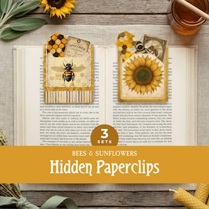 Bees & Sunflowers Hidden Paperclips, Printable Honey Bookmark Loaded Pockets, Summer Botanical Scrapbooking Project, Junk Journal Ephemera