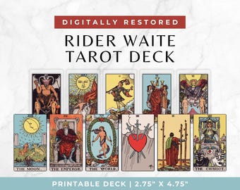 Original Rider Waite Tarot Deck, Restored & High Quality Printable Tarot Cards, Tarot Reading for Beginners Witches, Digital Download