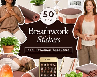 Adesivi carosello di Instagram per la respirazione, elementi Canva per la regolazione del sistema nervoso, grafica per social media con bordo bianco per coach somatici