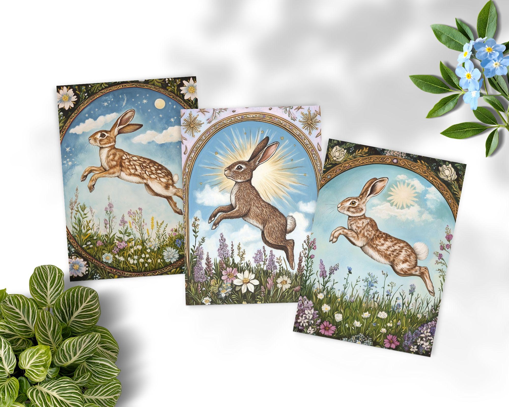 Ostara Cards Set, Printable Easter Bunny Greeting Card, Spring Equinox ...
