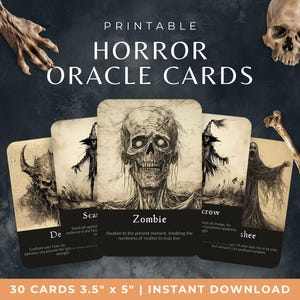 Mazzo di Oracoli di Halloween con Mostri, Demoni e Creature dell'Orrore Carte Oracolo Fantasy Oscuro Stampabili, Strumento di Divinazione del Folclore Occulto Spettrale